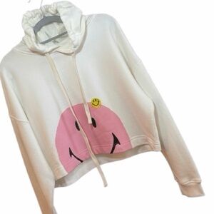 Joshua Sanders White Hoodie with Pink Smiley Face